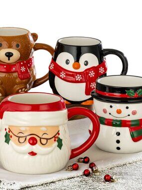 NEW Signature Housewares Christmas Mugs, 4-Pack